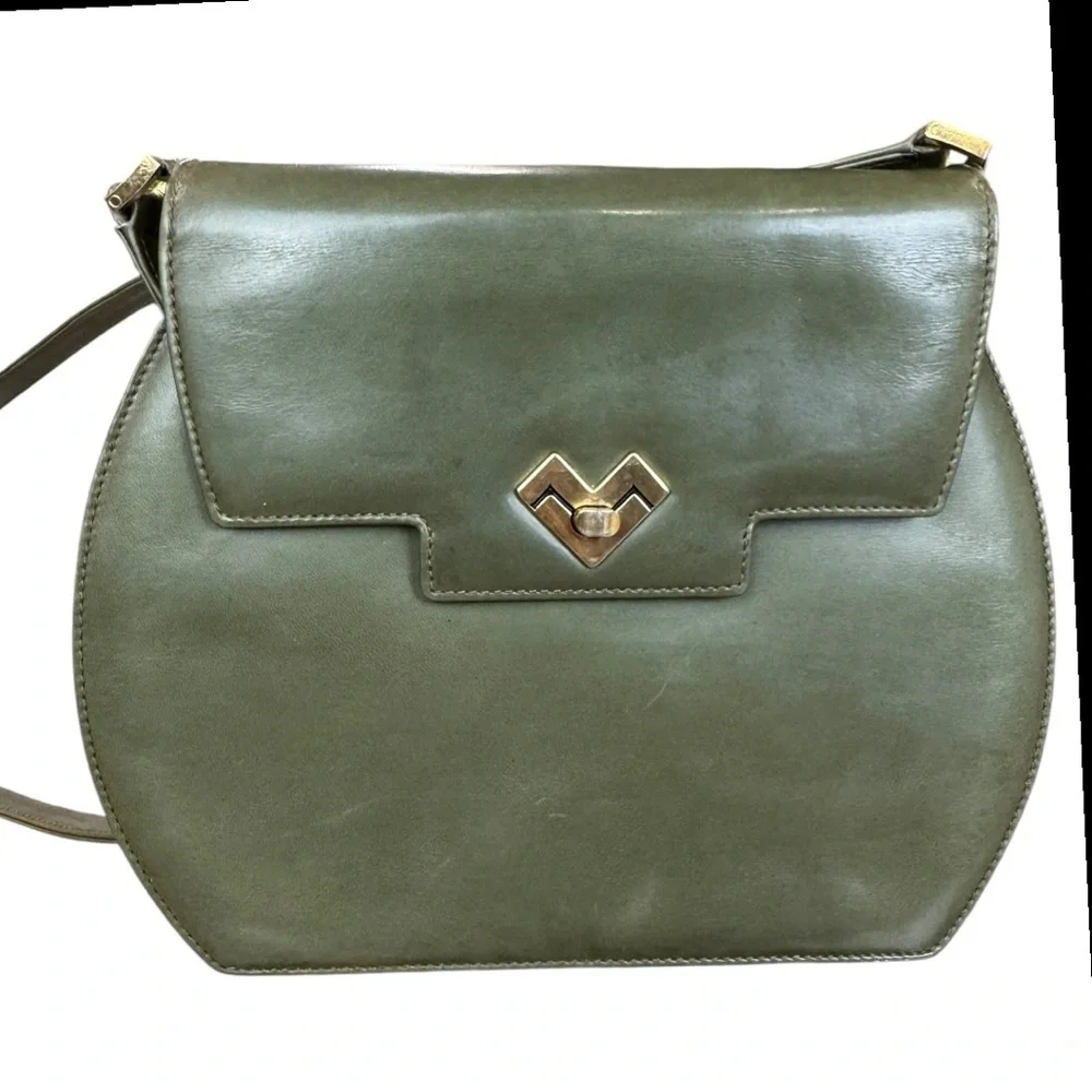 Vintage Mario Valentino Heritage Olive Green Leather Structured Crossbody Bag - Picture 2 of 10